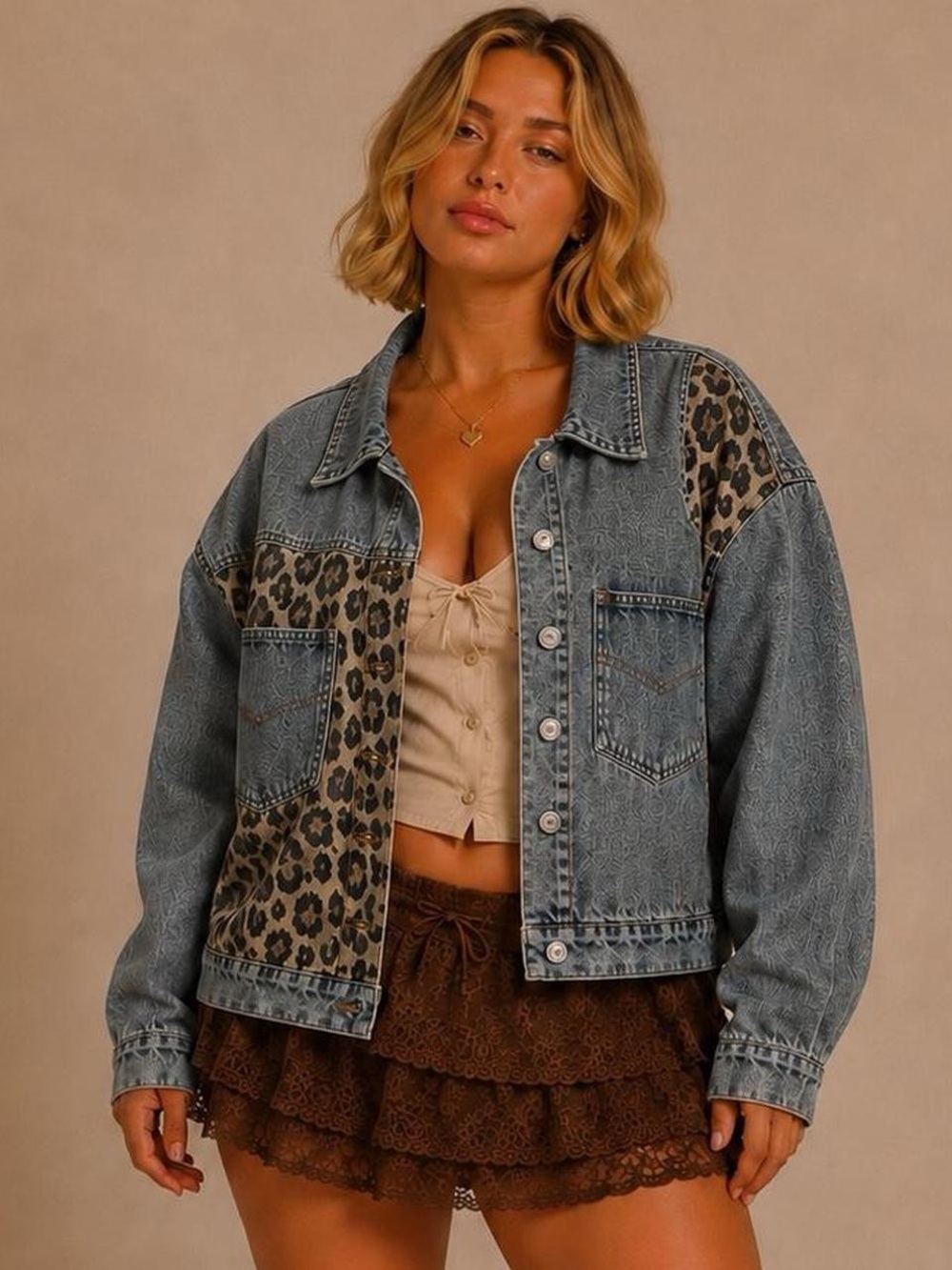 Leopard Panel Denim jacket size XXL